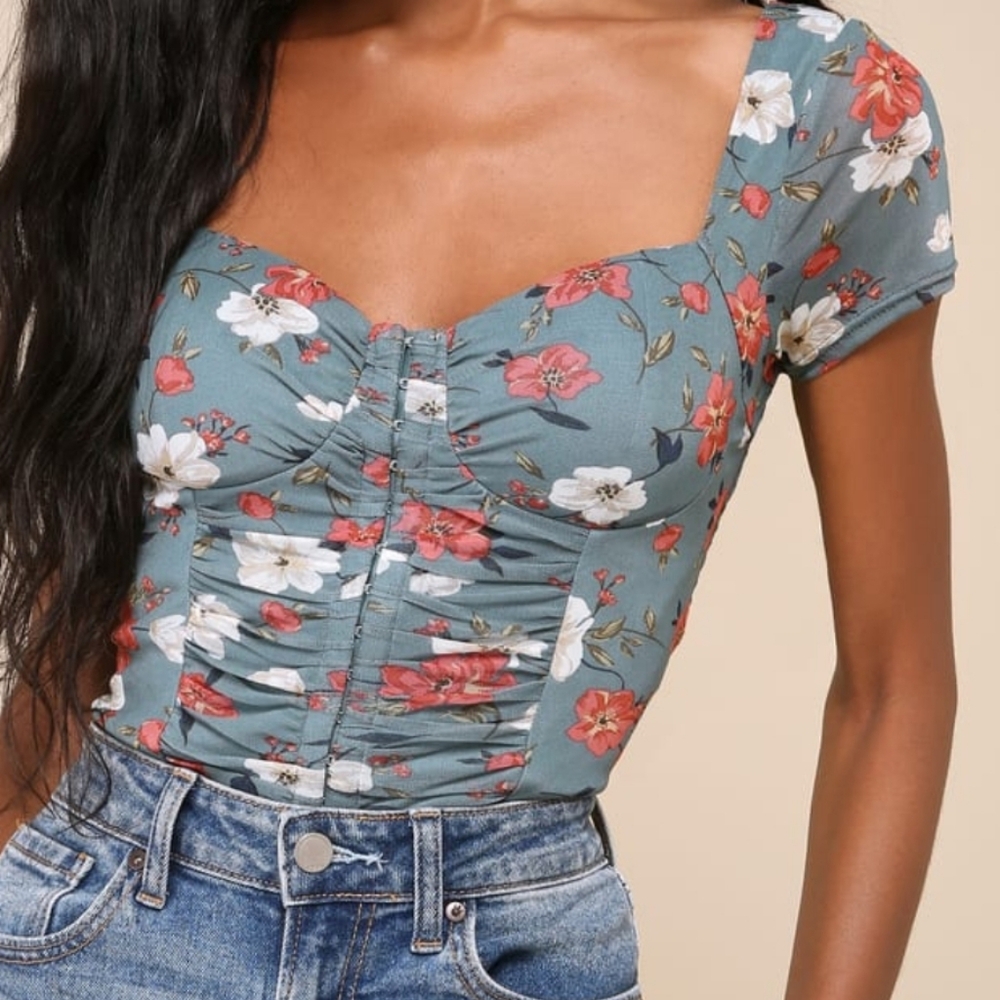 Teal Mesh Crop Top Bustier